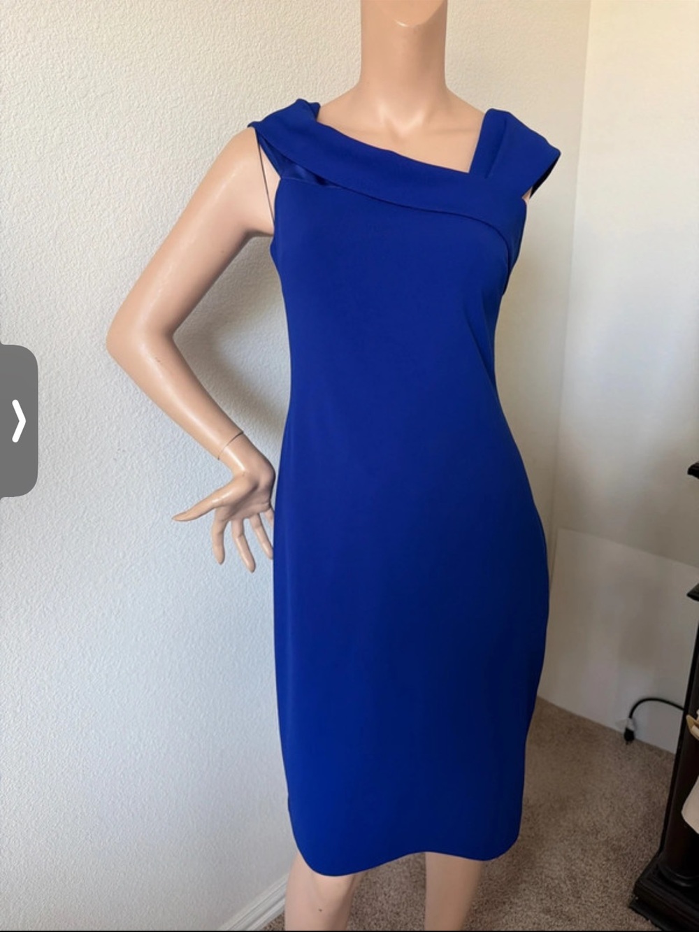 Vince Camuto Cobalt Blue Asymmetric Midi Sheath Dress 12